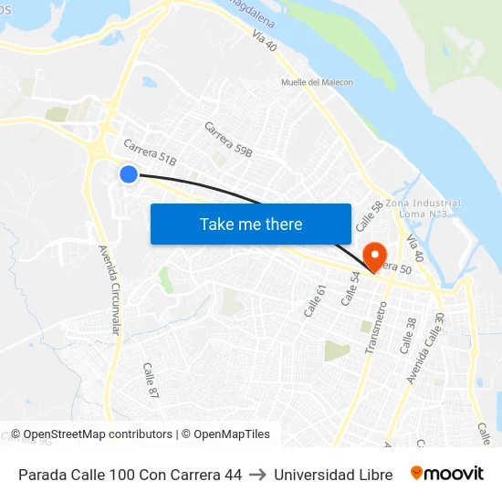 Parada Calle 100 Con Carrera 44 to Universidad Libre map