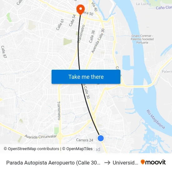 Parada Autopista Aeropuerto (Calle 30) Entrada Barrio Ferrocarril to Universidad Libre map