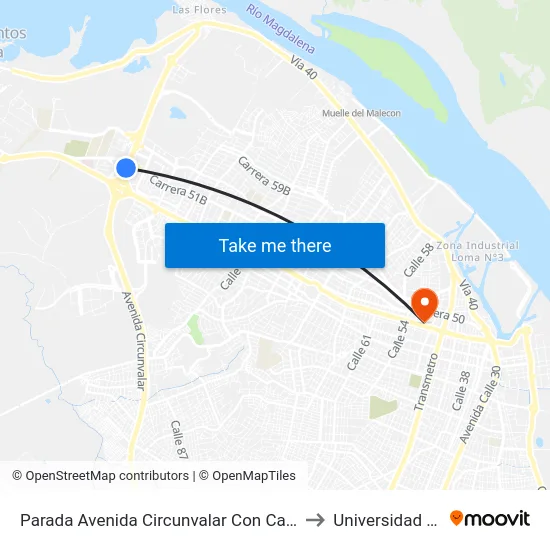 Parada Avenida Circunvalar Con Carrera 51b to Universidad Libre map