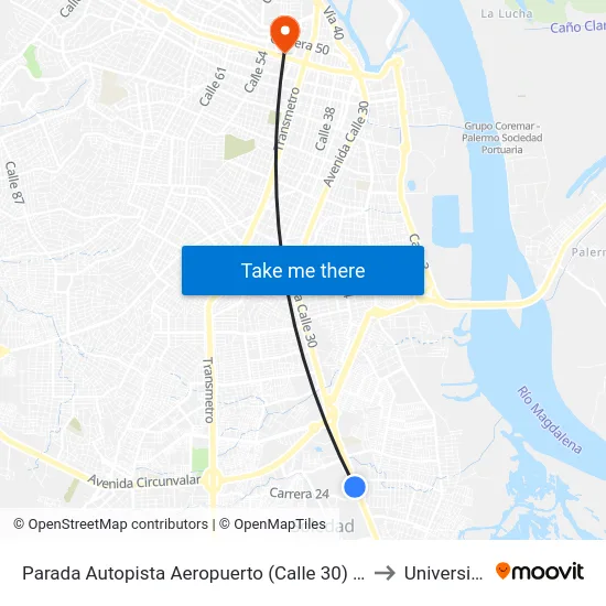 Parada Autopista Aeropuerto (Calle 30) Frente Entrada Barrio Ferrocarril to Universidad Libre map