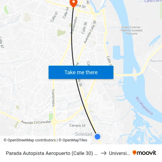 Parada Autopista Aeropuerto (Calle 30) Entrada Soledad 2000 Lado Oriental to Universidad Libre map