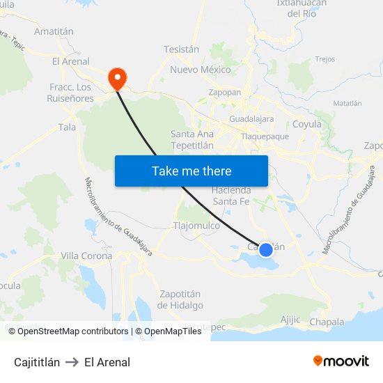 Cajititlán to El Arenal map