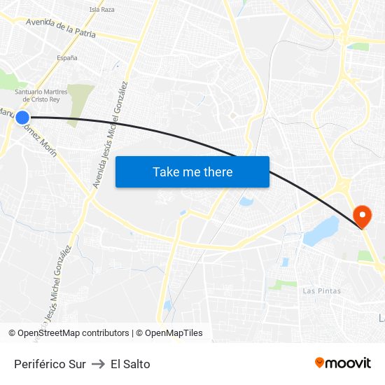 Periférico Sur to El Salto map