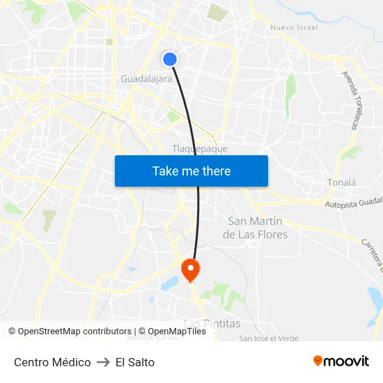 Centro Médico to El Salto map