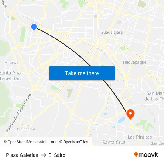 Plaza Galerías to El Salto map