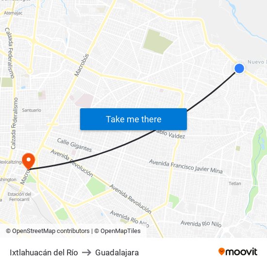 Ixtlahuacán del Río to Guadalajara map