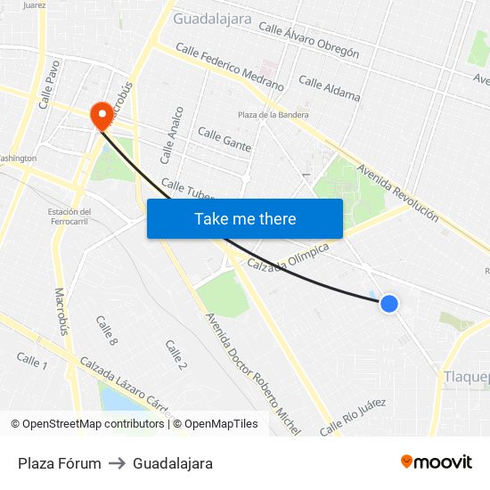 Plaza Fórum to Guadalajara map