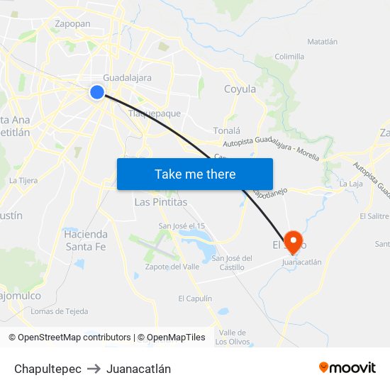 Chapultepec to Juanacatlán map