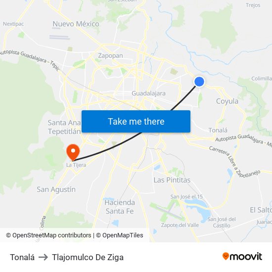 Tonalá to Tlajomulco De Ziga map