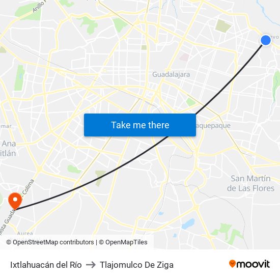 Ixtlahuacán del Río to Tlajomulco De Ziga map