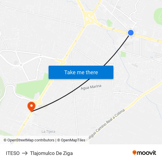 ITESO to Tlajomulco De Ziga map