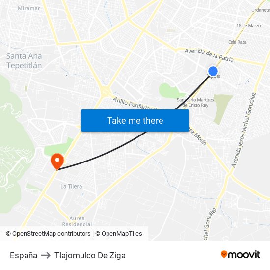 España to Tlajomulco De Ziga map