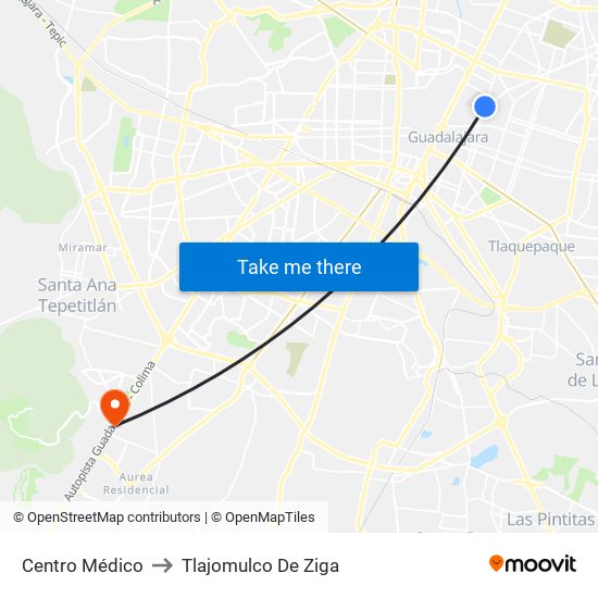 Centro Médico to Tlajomulco De Ziga map