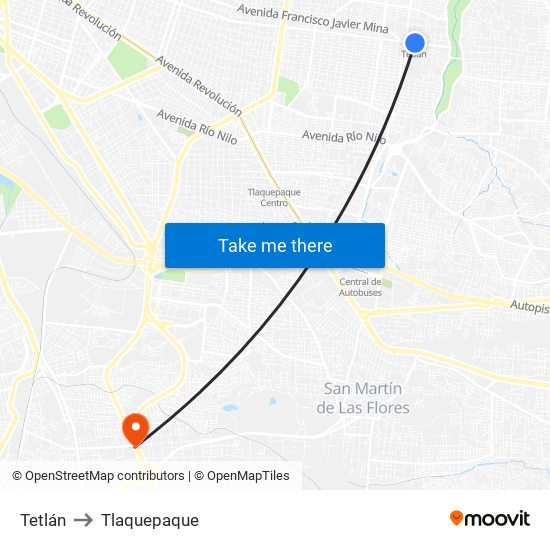 Tetlán to Tlaquepaque map