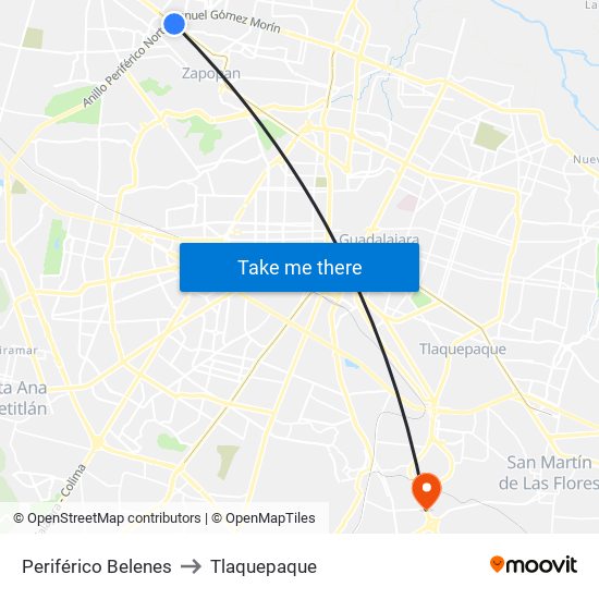Periférico Belenes to Tlaquepaque map