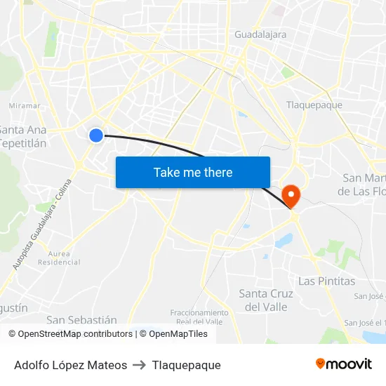 Adolfo López Mateos to Tlaquepaque map