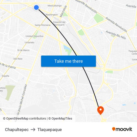 Chapultepec to Tlaquepaque map