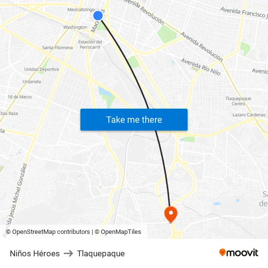 Niños Héroes to Tlaquepaque map