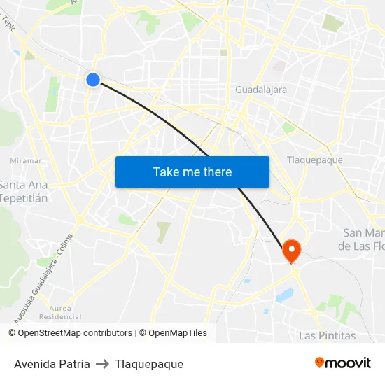 Avenida Patria to Tlaquepaque map