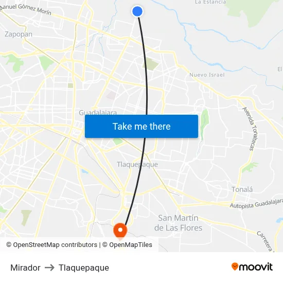 Mirador to Tlaquepaque map