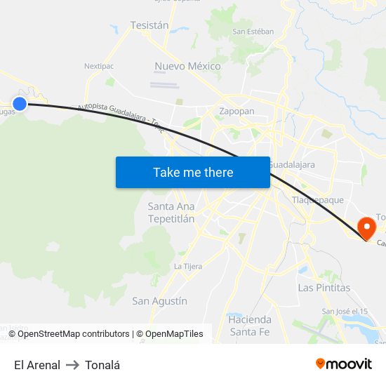 El Arenal to Tonalá map