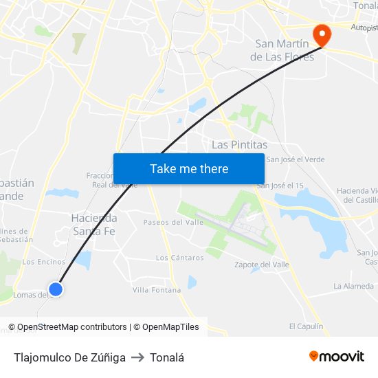 Tlajomulco De Zúñiga to Tonalá map