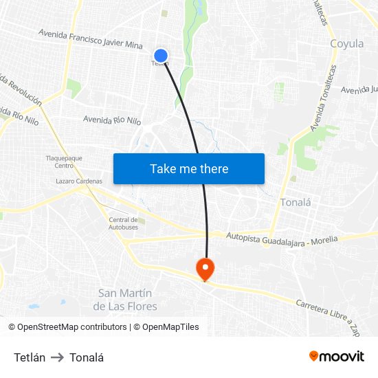 Tetlán to Tonalá map