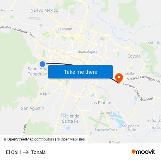 El Colli to Tonalá map