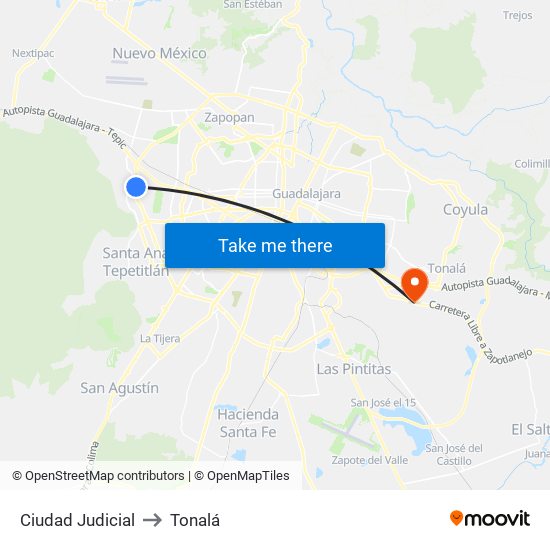 Ciudad Judicial to Tonalá map