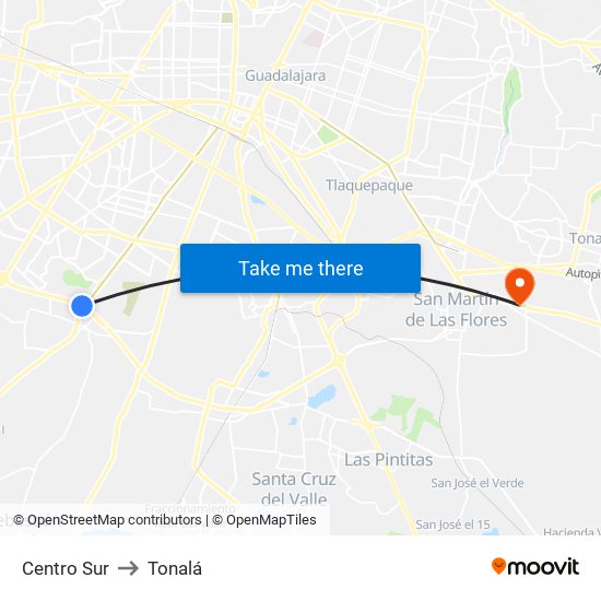 Centro Sur to Tonalá map