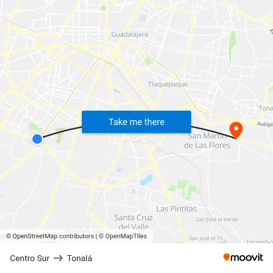 Centro Sur to Tonalá map