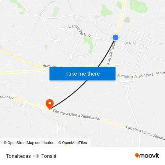 Tonaltecas to Tonalá map