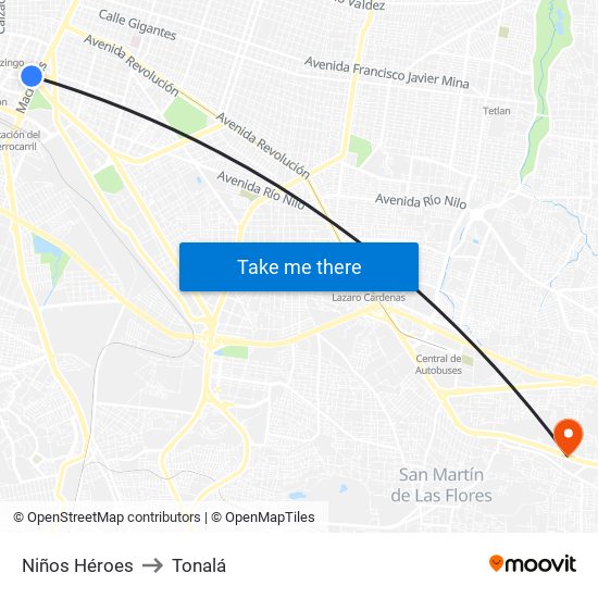 Niños Héroes to Tonalá map