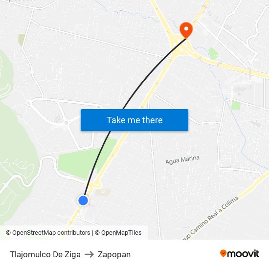 Tlajomulco De Ziga to Zapopan map