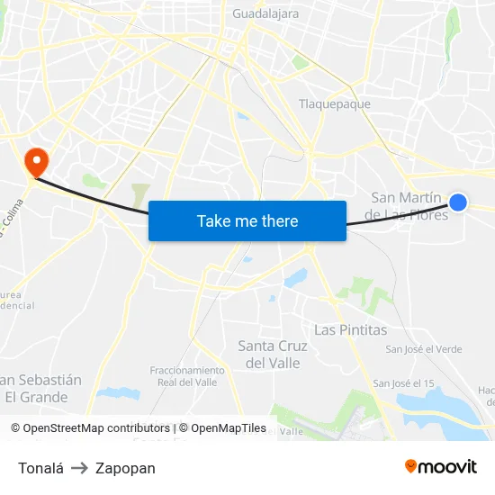 Tonalá to Zapopan map
