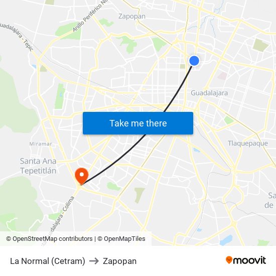 La Normal (CETRAM) to Zapopan map