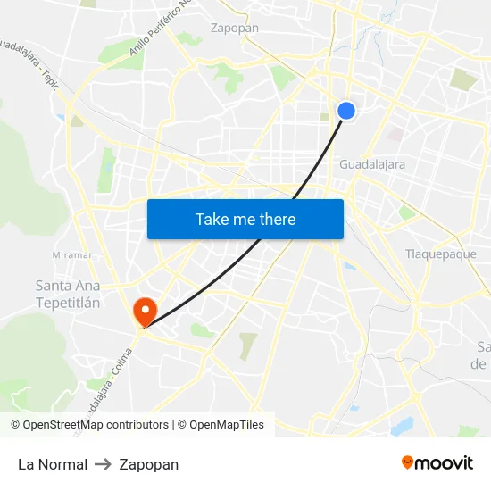 La Normal to Zapopan map