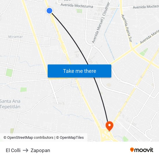 El Colli to Zapopan map