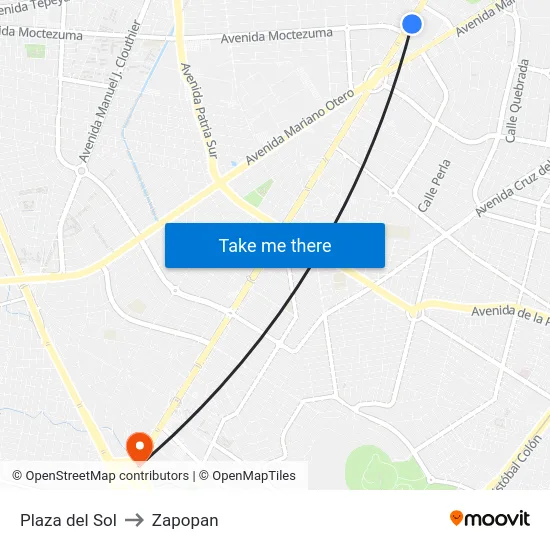 Plaza del Sol to Zapopan map