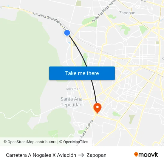 Carretera A Nogales X Aviación to Zapopan map