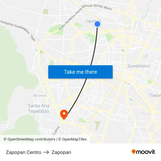 Zapopan Centro to Zapopan map