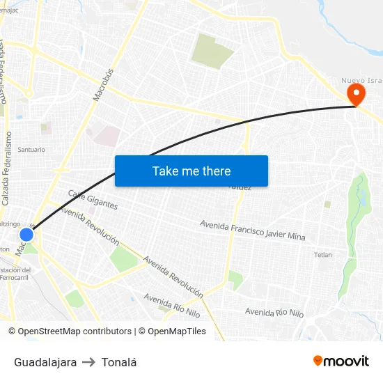 Guadalajara to Tonalá map
