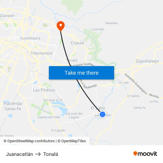 Juanacatlán to Tonalá map