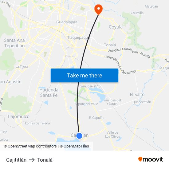 Cajititlán to Tonalá map