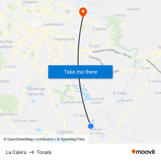 La Calera to Tonalá map