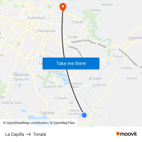 La Capilla to Tonalá map