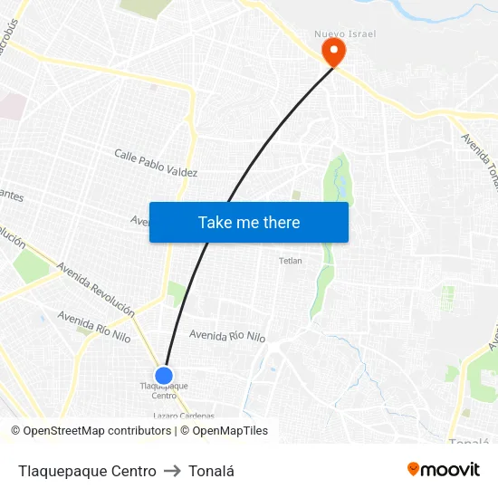 Tlaquepaque Centro to Tonalá map