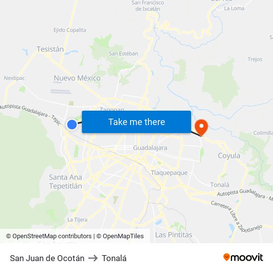 San Juan de Ocotán to Tonalá map