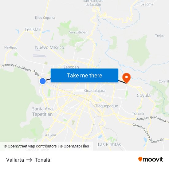 Vallarta to Tonalá map