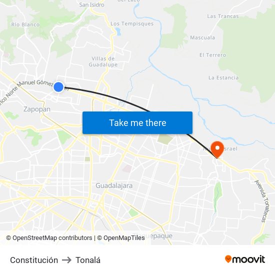Constitución to Tonalá map